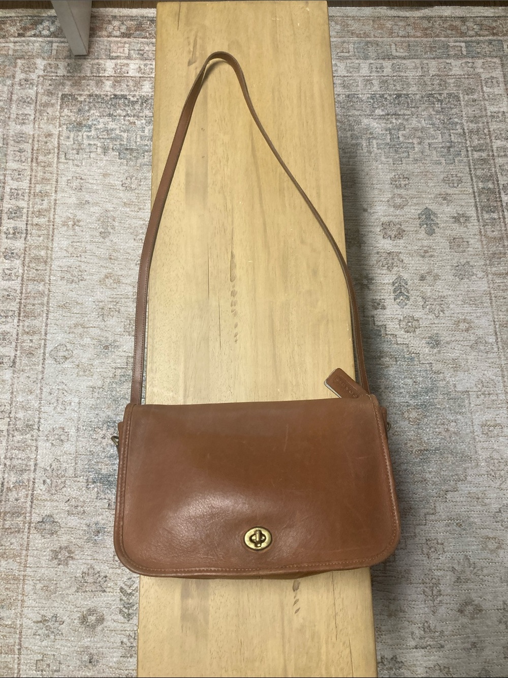 Coach Brown Leather Shoulder Bag with Turn-Lock
